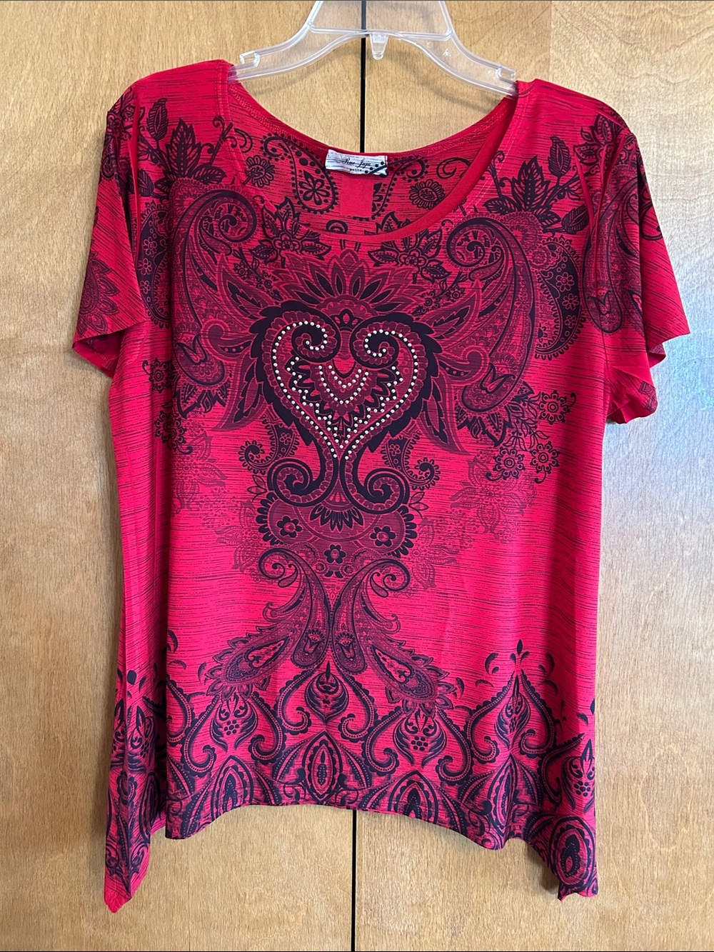 Rue Juju Women’s Red Embellished Scoop Neck Top